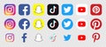 Instagram, Facebook, Snapchat, TikTok, Twitter, YouTube and Pinterest social media logo set. Vector